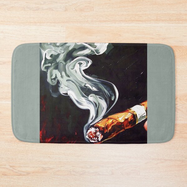 Item preview, Lit Cigar with Swirling White Smoke - Warm Tones Highlight Glowing Ember and Gold Band Against Dark Background designed and sold by OlfactoART Studio.