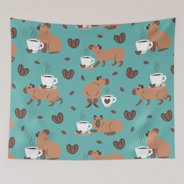 Item preview, Funny Capybara with Coffee Seamless Pattern designed and sold by paldronma.