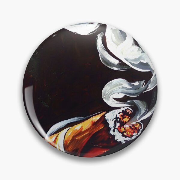 Item preview, Glowing Lit Cigar with White Smoke - Warm Accents on Ember and Gold Band Against Shadowy Background designed and sold by OlfactoART Studio.