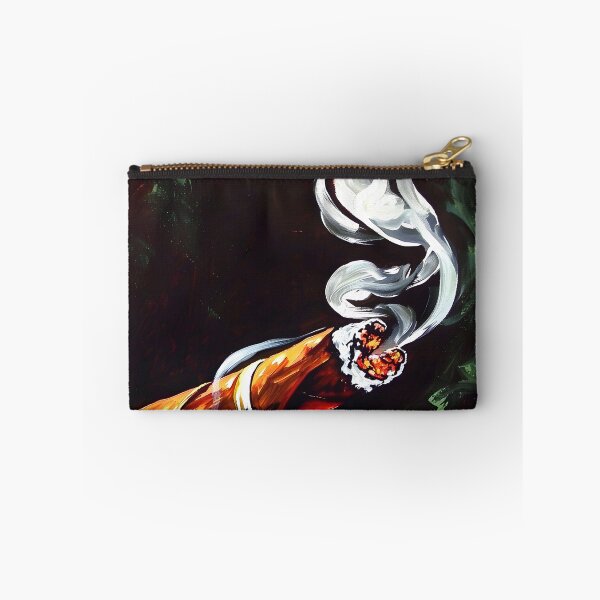 Item preview, Glowing Lit Cigar with White Smoke - Warm Accents on Ember and Gold Band Against Shadowy Background designed and sold by OlfactoART Studio.
