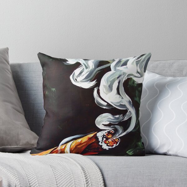 Item preview, Glowing Lit Cigar with White Smoke - Warm Accents on Ember and Gold Band Against Shadowy Background designed and sold by OlfactoART Studio.