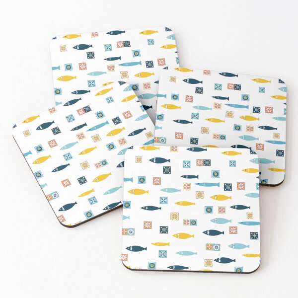 Item preview, Fun pattern of sardines and colorful tiles designed and sold by ElizabethCoelho.