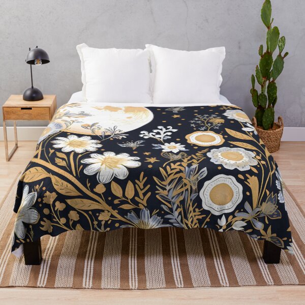 Item preview, Full moon. White and gold flowers at night designed and sold by MagelliShop.