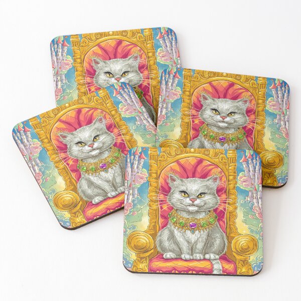 Item preview, Cat sitting on a golden royal chair, precious jewellery, castle  designed and sold by Diana Voicu.