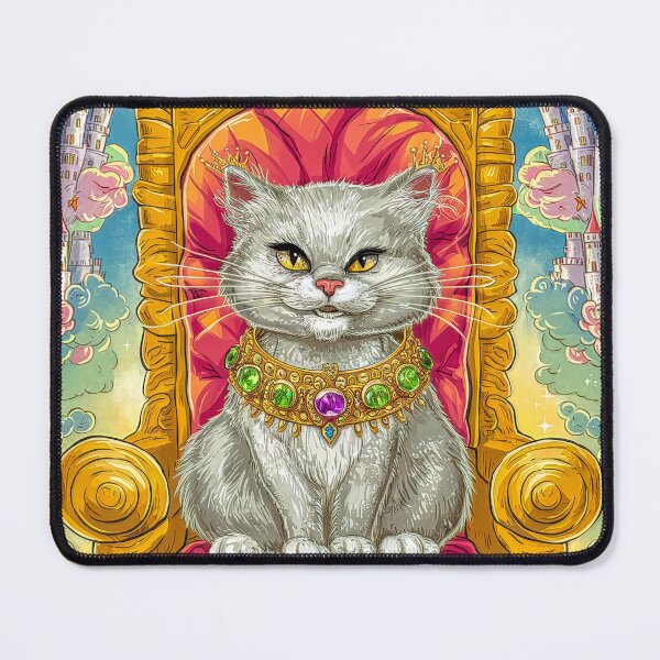 Item preview, Cat sitting on a golden royal chair, precious jewellery, castle  designed and sold by Diana Voicu.