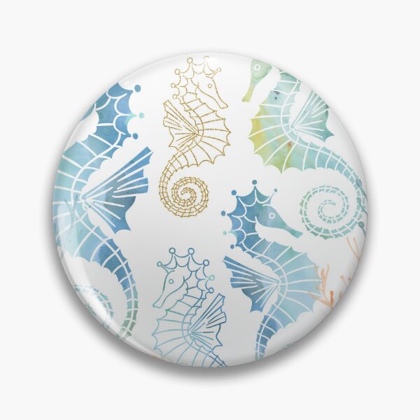 Item preview, Whimsical seahorses underwater ocean pastel blue green gold designed and sold by Inktown.