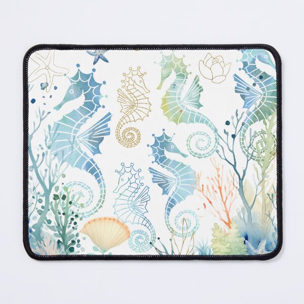 Item preview, Whimsical seahorses underwater ocean pastel blue green gold designed and sold by Inktown.