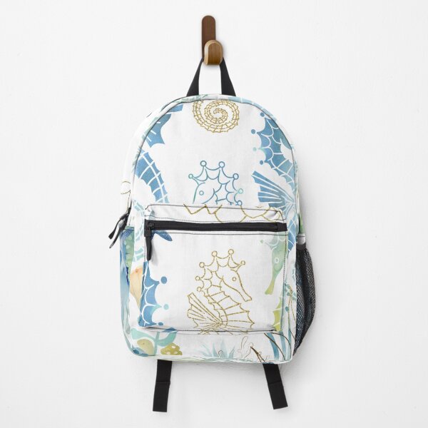 Item preview, Whimsical seahorses underwater ocean pastel blue green gold designed and sold by Inktown.