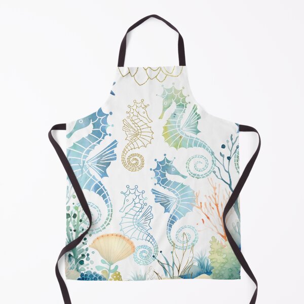 Item preview, Whimsical seahorses underwater ocean pastel blue green gold designed and sold by Inktown.