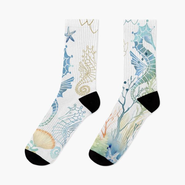Item preview, Whimsical seahorses underwater ocean pastel blue green gold designed and sold by Inktown.
