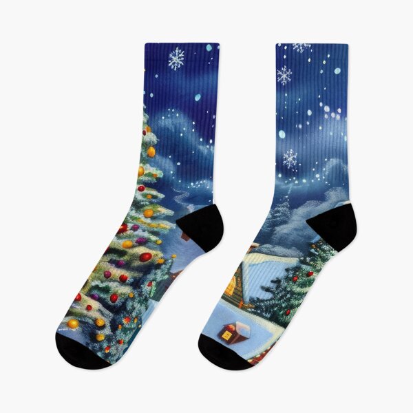 Item preview, Snowy Mountain Town at Night Painting designed and sold by MargaretWiktor.