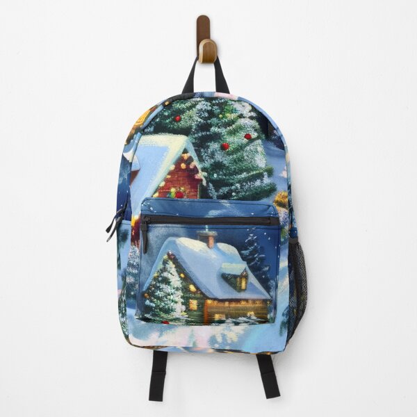 Item preview, Snowy Mountain Town at Night Painting designed and sold by MargaretWiktor.