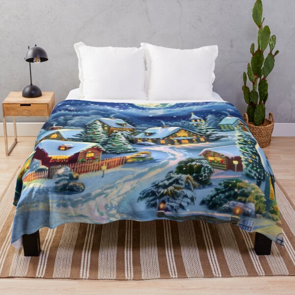 Item preview, Snowy Mountain Town at Night Painting designed and sold by MargaretWiktor.