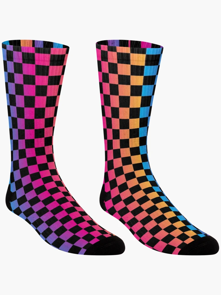 Thumbnail 3 of 5, Socks, Retro Multicolored Checkered designed and sold by Inspired Life Creative.