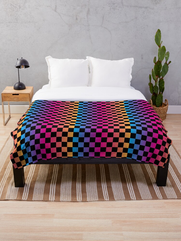 Thumbnail 1 of 6, Throw Blanket, Retro Multicolored Checkered designed and sold by 1StickerShop.