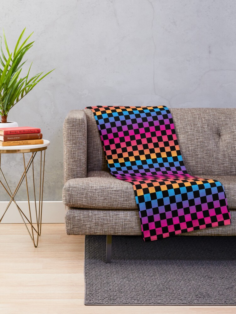 Thumbnail 2 of 6, Throw Blanket, Retro Multicolored Checkered designed and sold by 1StickerShop.