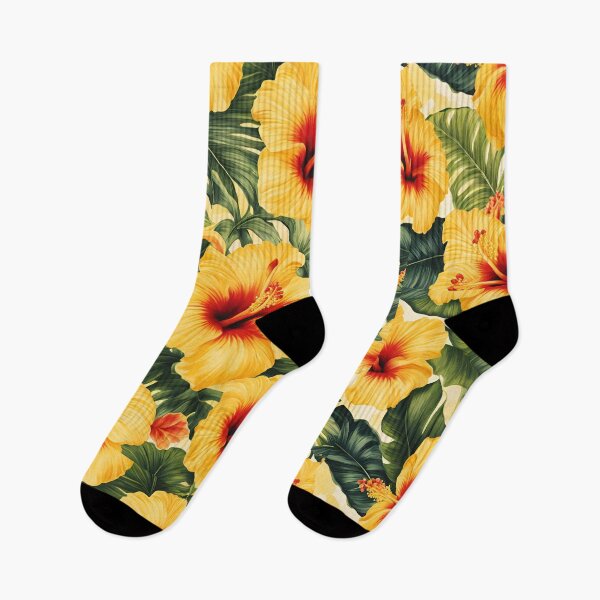 Item preview, Yellow & Orange Hibiscus with Leaves Pattern designed and sold by maplunk.
