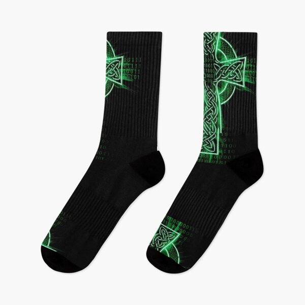Item preview, Celtic Binary High Cross Design Neon Green on Black designed and sold by CELTIC-DESIGNS.