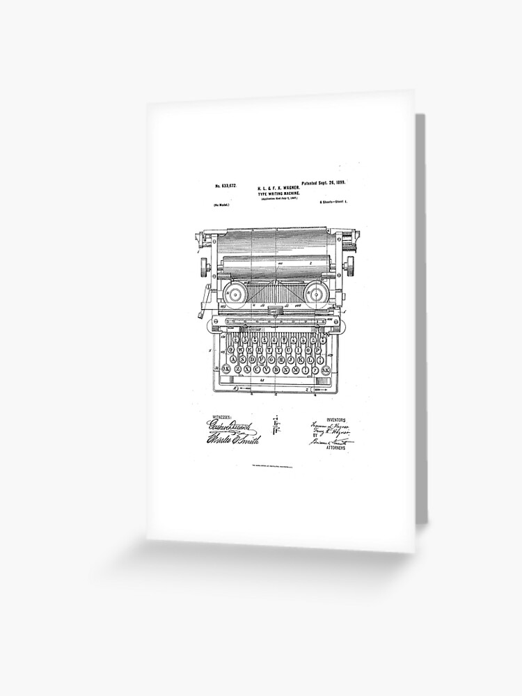 Underwood Vintage Antique Typewriter Patent Drawing Design Greeting Card  for Sale by Designs by Kool Kat