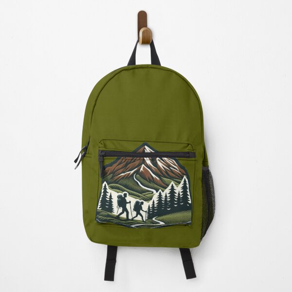 Item preview, People with backpacks hiking through a mountainous landscape. designed and sold by VisualHut.