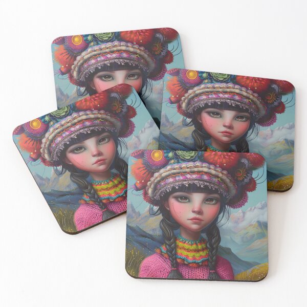 Item preview, Colorful girl with flower headdress in mountainous background designed and sold by Artessie.