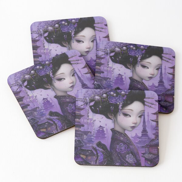 Item preview, Elegant geisha with elaborate updo in purple scenery designed and sold by Artessie.