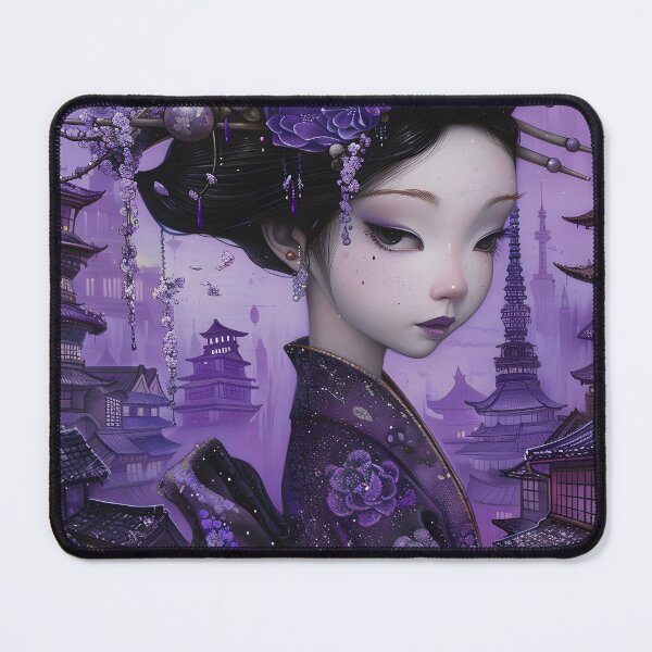 Item preview, Elegant geisha with elaborate updo in purple scenery designed and sold by Artessie.