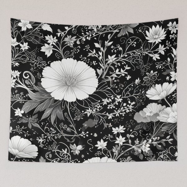 Item preview, Timeless Elegance: Black, White, and Grey Oriental Floral Pattern designed and sold by ZipperDragon88.
