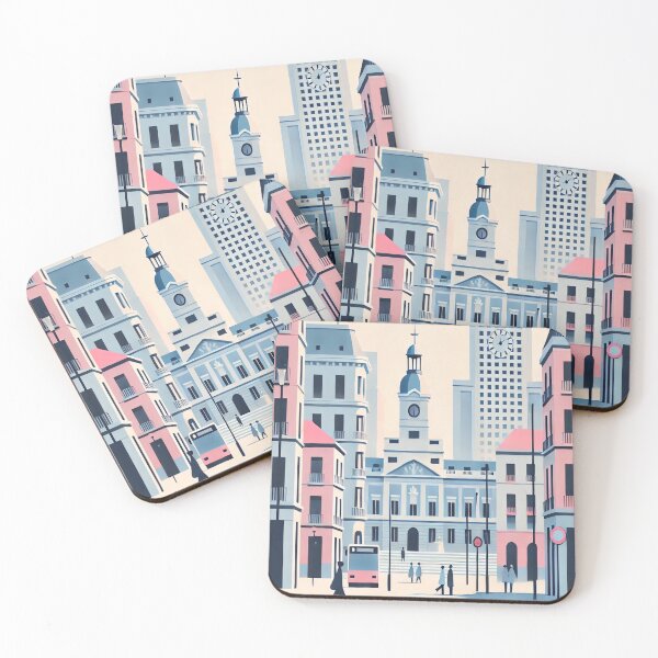 Item preview, Streets of Madrid with the Royal Palace and the Puerta de Alcalá: Minimalist and Modern Architecture in Pastel Colors designed and sold by epvshop.