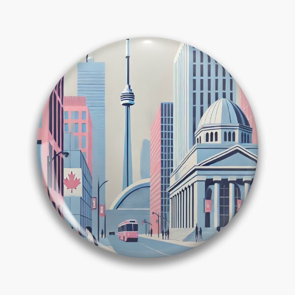 Artikelvorschau, Straßen von Toronto mit CN Tower und Royal Ontario Museum: Minimalistische und moderne Architektur in Pastellfarben entworfen und verkauft von epvshop.