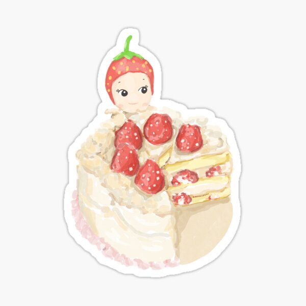 Vista previa del artículo con la obra «Pastel de fresa inspirado en Sonny Angel, lindo querubín rosa, niña kawaii», diseñado y vendido por Makeartwhynot.