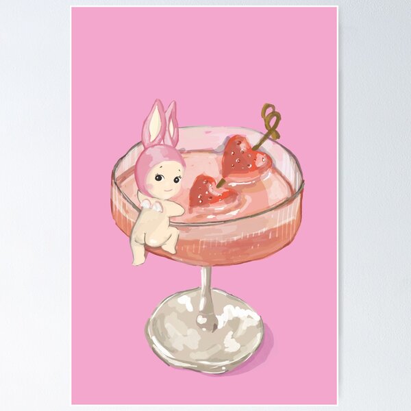 Item preview, Printable Sonny Angel Inspired Art - Pink Kitsch – Cherub Bunny – Aesthetic Cute Personal Trinket Strawberry Cake Cocktail designed and sold by Makeartwhynot.