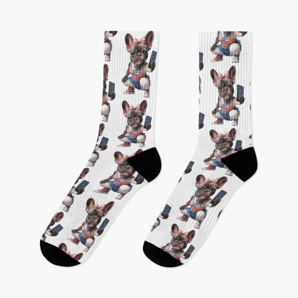 Item preview, Patriotic French Bulldog Social Star taking a selfie. designed and sold by TheDogOnIt.