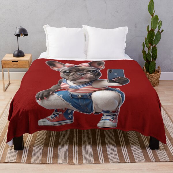 Item preview, Patriotic French Bulldog Social Star taking a selfie. designed and sold by TheDogOnIt.