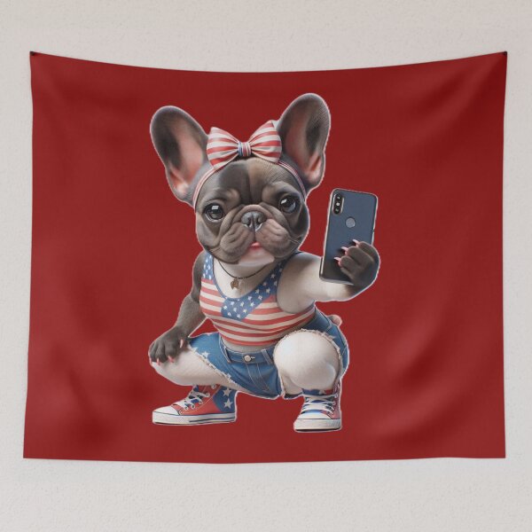 Item preview, Patriotic French Bulldog Social Star taking a selfie. designed and sold by TheDogOnIt.
