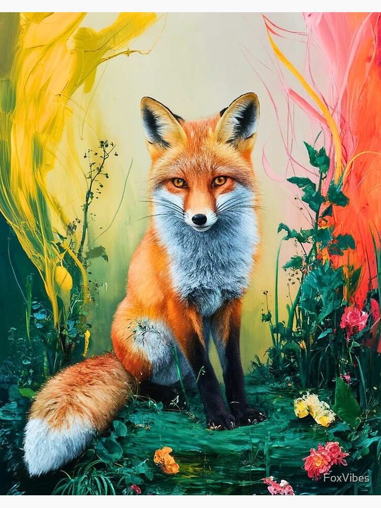 Thumbnail 2 of 2, Art Board Print, Cute Fox. Adorable fox, watercolor fox, fox drawing, floral fox, fox image designed and sold by FoxVibes.