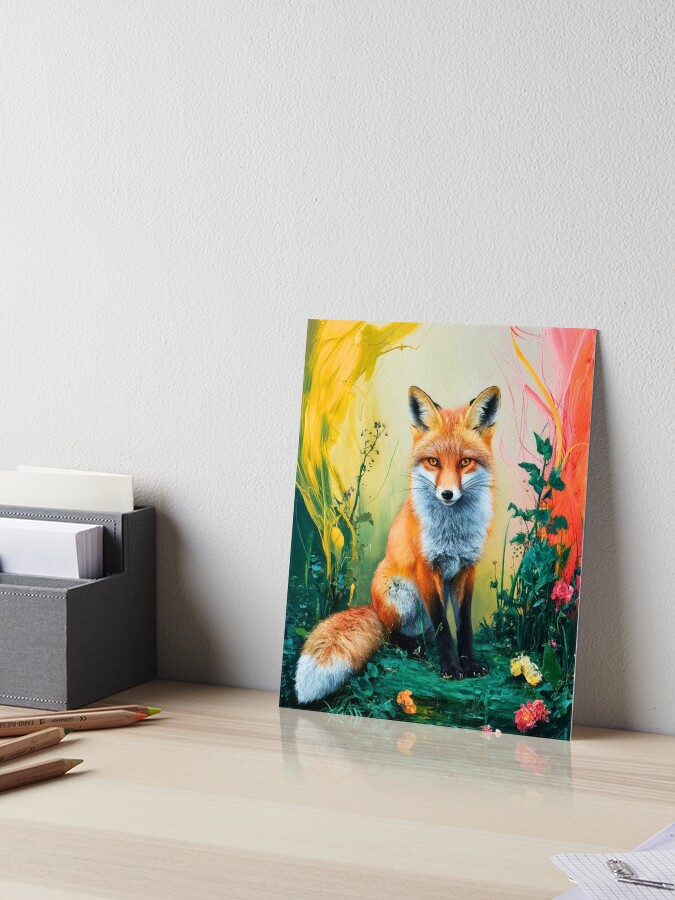 Thumbnail 1 of 2, Art Board Print, Cute Fox. Adorable fox, watercolor fox, fox drawing, floral fox, fox image designed and sold by FoxVibes.