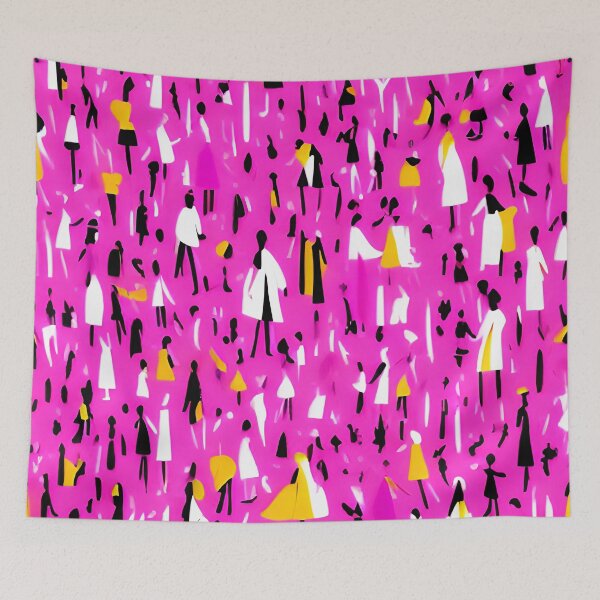 Item preview, Abstract Where's Waldo Inspired Illustration Hot Pink Black and Yellow for Whimsical Eclectic Decor designed and sold by kathrynchill.