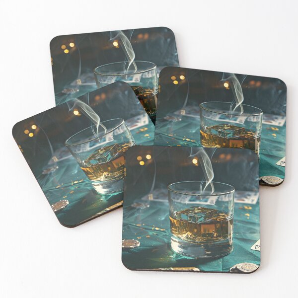 Item preview, Glass of Whiskey Surrounded by Lit Cigar, Poker Chips, and Playing Cards - Warm Ambient Lighting designed and sold by OlfactoART Studio.