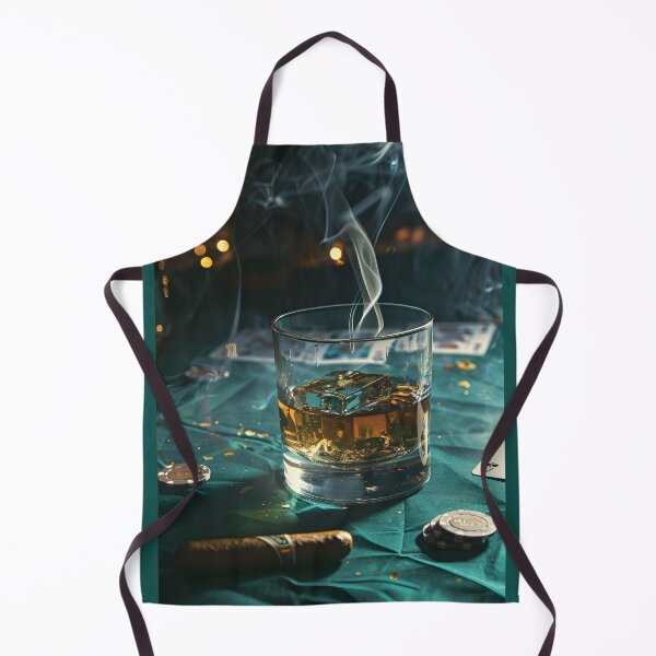 Item preview, Glass of Whiskey Surrounded by Lit Cigar, Poker Chips, and Playing Cards - Warm Ambient Lighting designed and sold by OlfactoART Studio.