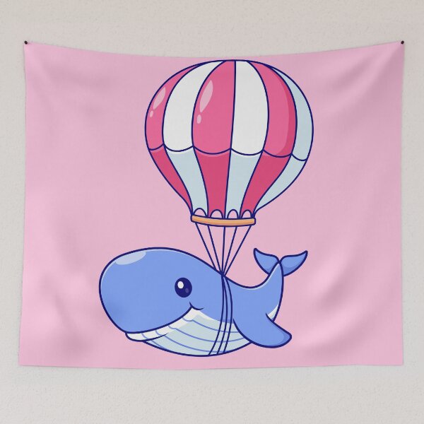 Item preview, Cute Whale Floating with Hot Air Balloon Cartoon Vector Icon Illustration designed and sold by hjian8219.