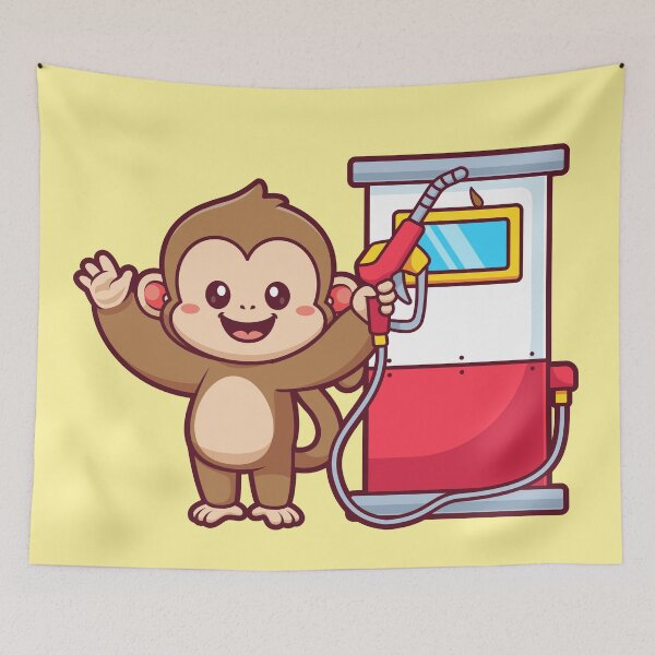 Item preview, Cute Monkey Gas Station Cartoon Vector Icon Illustration designed and sold by hjian8219.