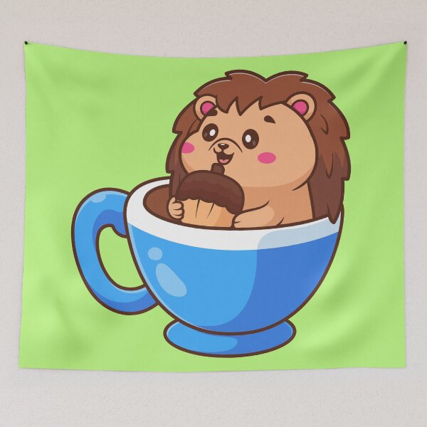 Item preview, Cute Hedgehog Holding Acorn Coffee Cup Cartoon Vector Icon Illustration designed and sold by hjian8219.