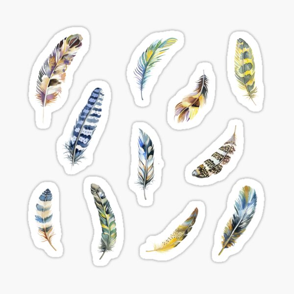 Item preview, Watercolor Feathers Journaling Cool Set - Beautiful Feathers Pack - Watercolor Journaling Sticker Set - Watercolor Journal Nostalgia Set designed and sold by gyenayme.