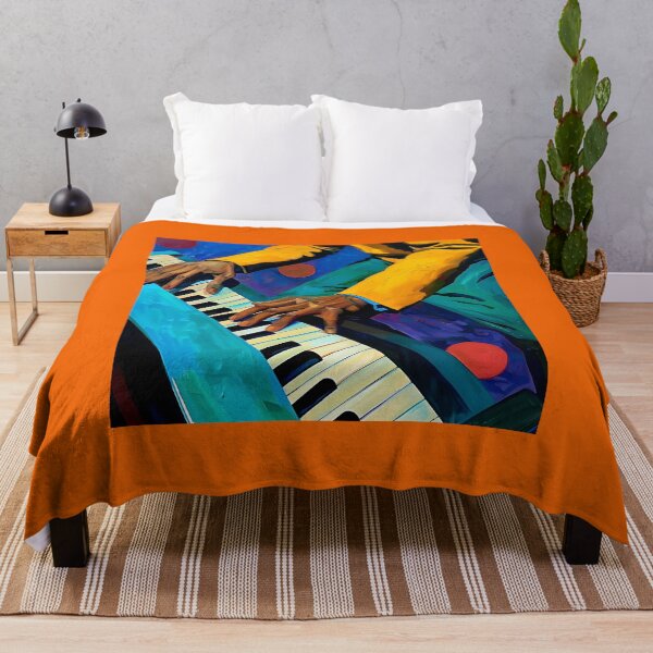 Item preview, Person in Yellow Jacket Playing Piano - Dynamic Finger Movement with Vibrant Blues and Reds designed and sold by OlfactoART Studio.