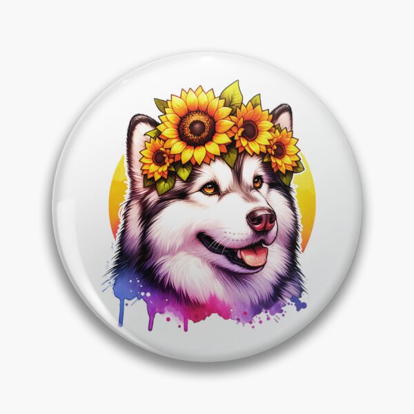 Item preview, Alaskan Malamute Wearing Sunflower Crown designed and sold by TheAnimalZ00.