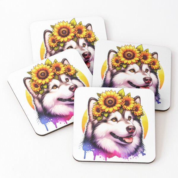 Item preview, Alaskan Malamute Wearing Sunflower Crown designed and sold by TheAnimalZ00.