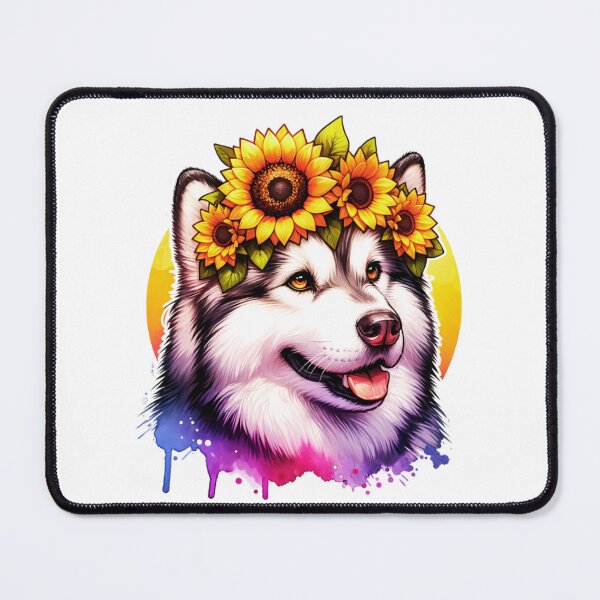 Item preview, Alaskan Malamute Wearing Sunflower Crown designed and sold by TheAnimalZ00.