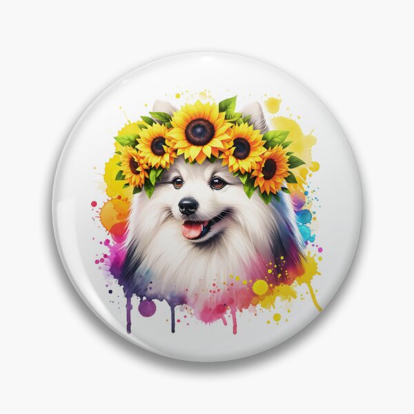 Item preview, American Eskimo Dog Wearing Sunflower Crown designed and sold by TheAnimalZ00.