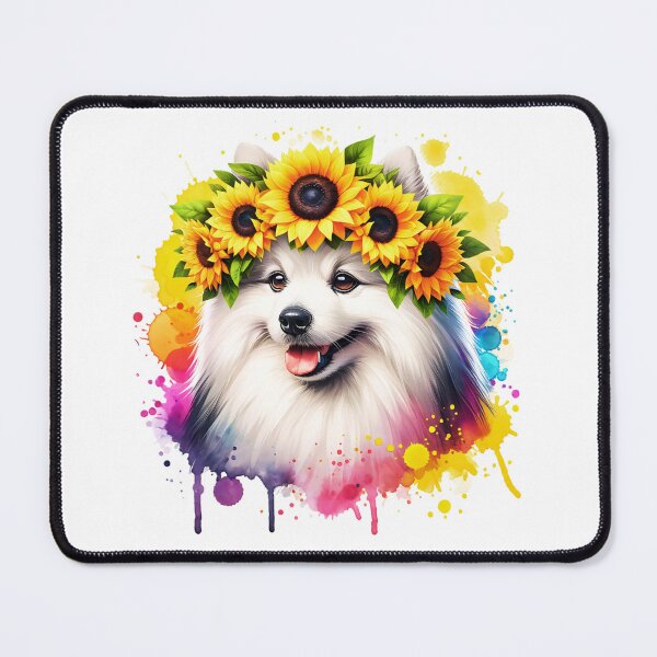 Item preview, American Eskimo Dog Wearing Sunflower Crown designed and sold by TheAnimalZ00.